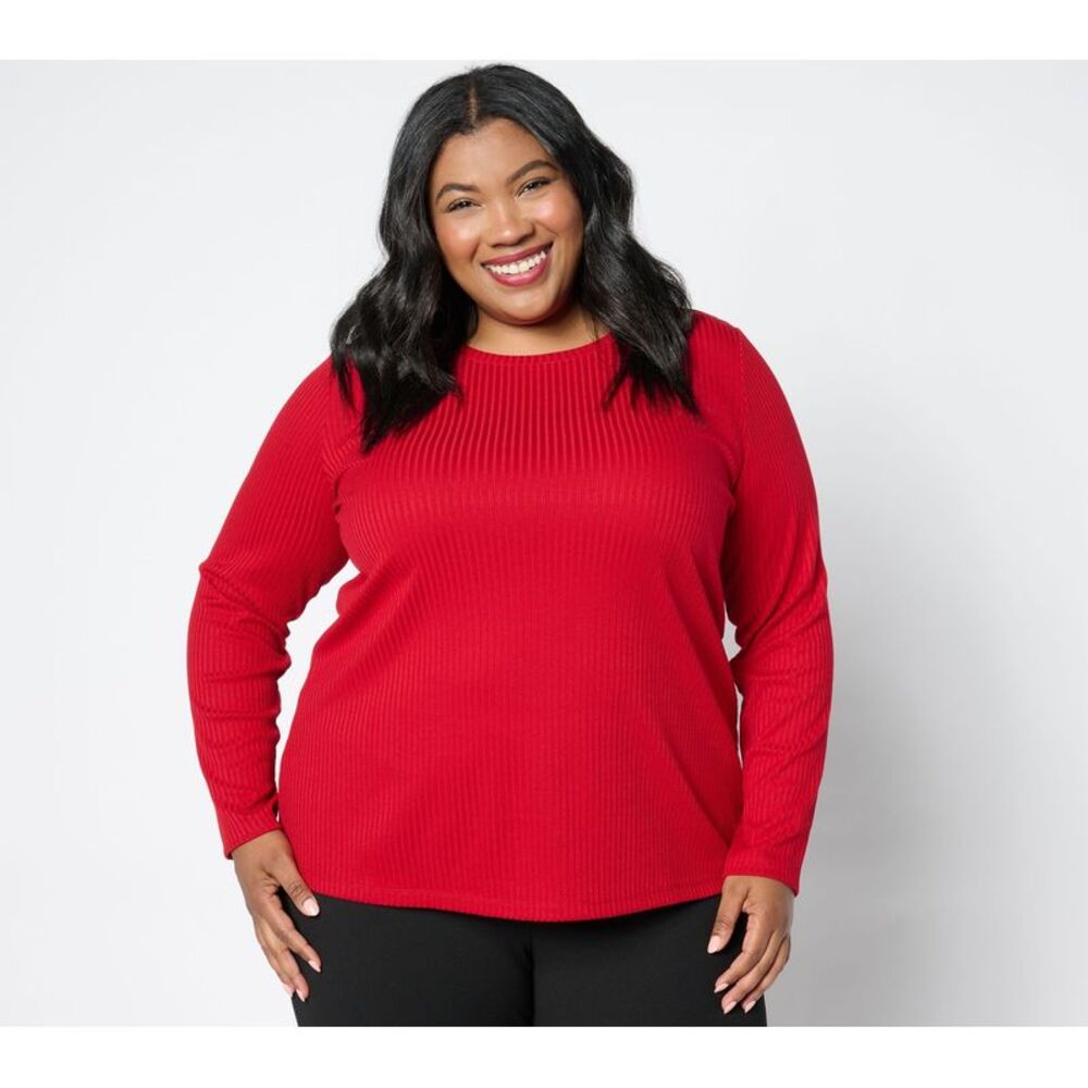 SUNNYLiFE Women's Top Plus Sz 2X Rib Knit Scoop Neck Tunic Side Slits Red